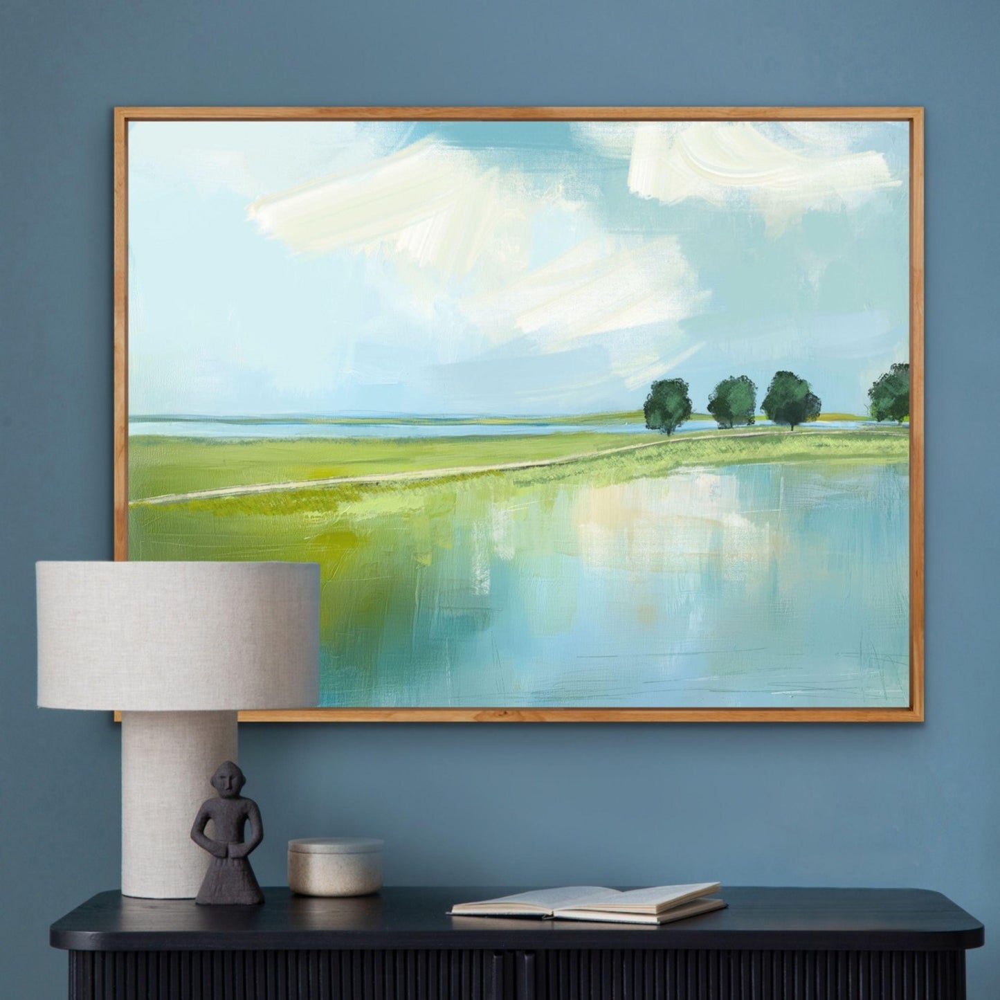 Marsh Landscape Wall Art, Blue and Green Coastal Painting, Family Room Art, Cottagecore decor,