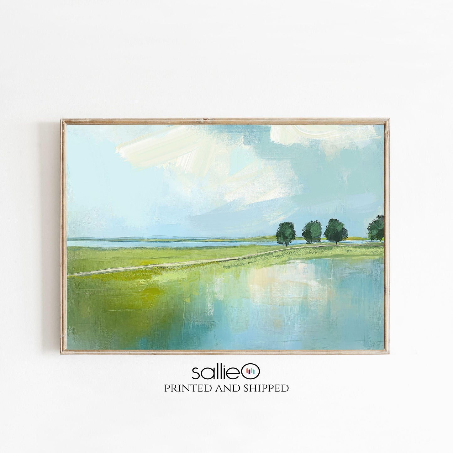 Marsh Landscape Wall Art, Blue and Green Coastal Painting, Family Room Art, Cottagecore decor,