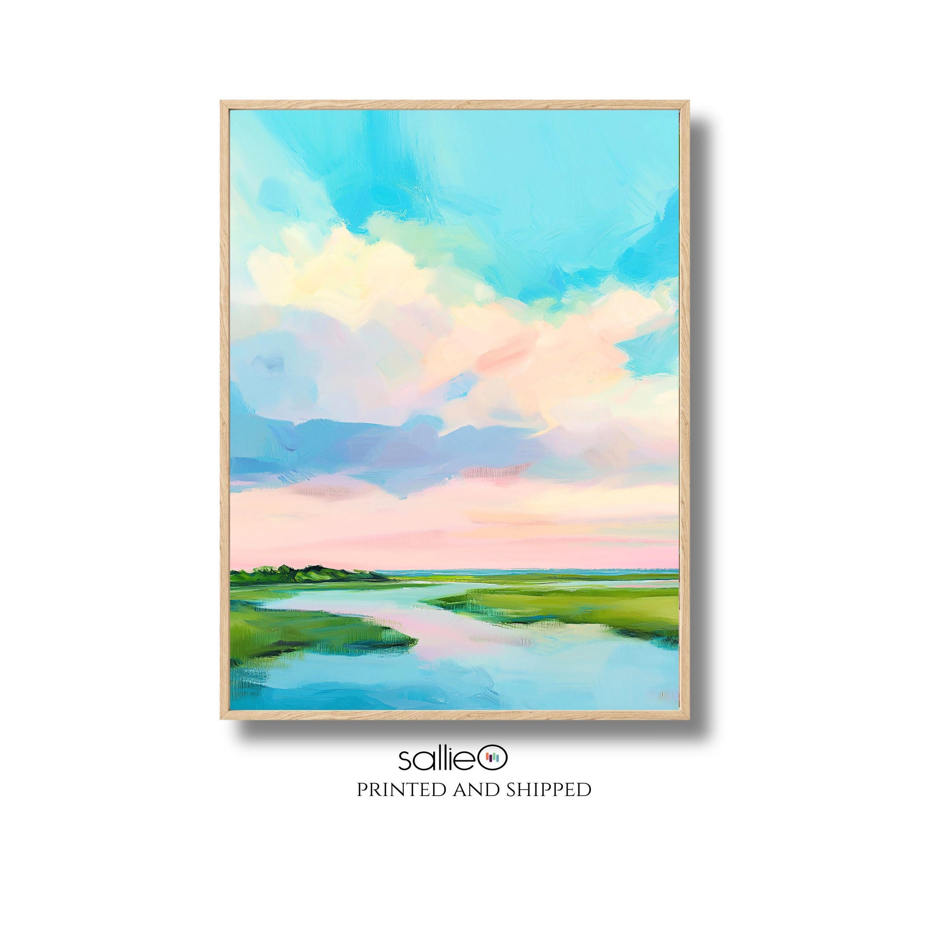 Coastal Marsh Landscape Art Prints: Modern Beach House Decor, Pink Sky Artworks