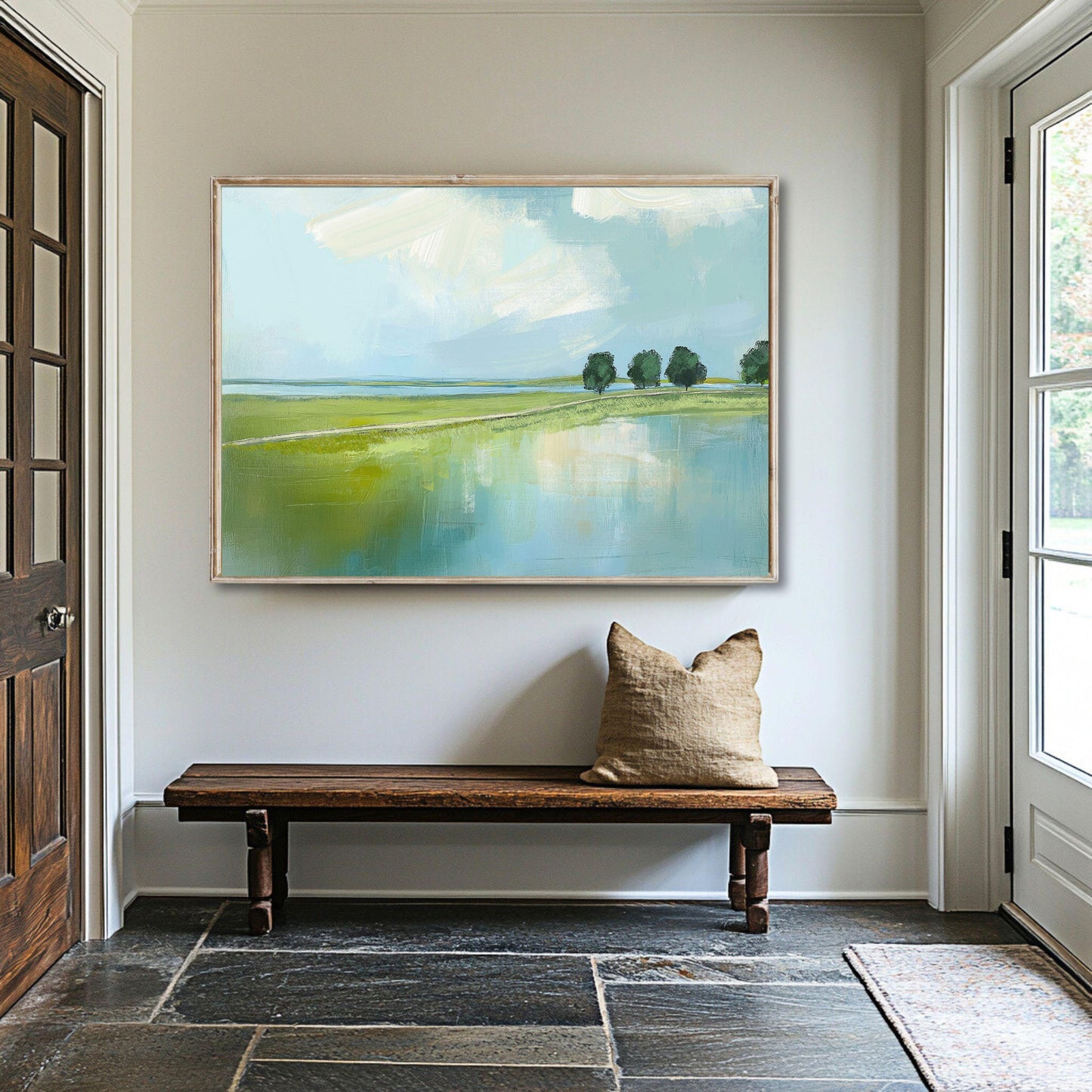 Marsh Landscape Wall Art, Blue and Green Coastal Painting, Family Room Art, Cottagecore decor,
