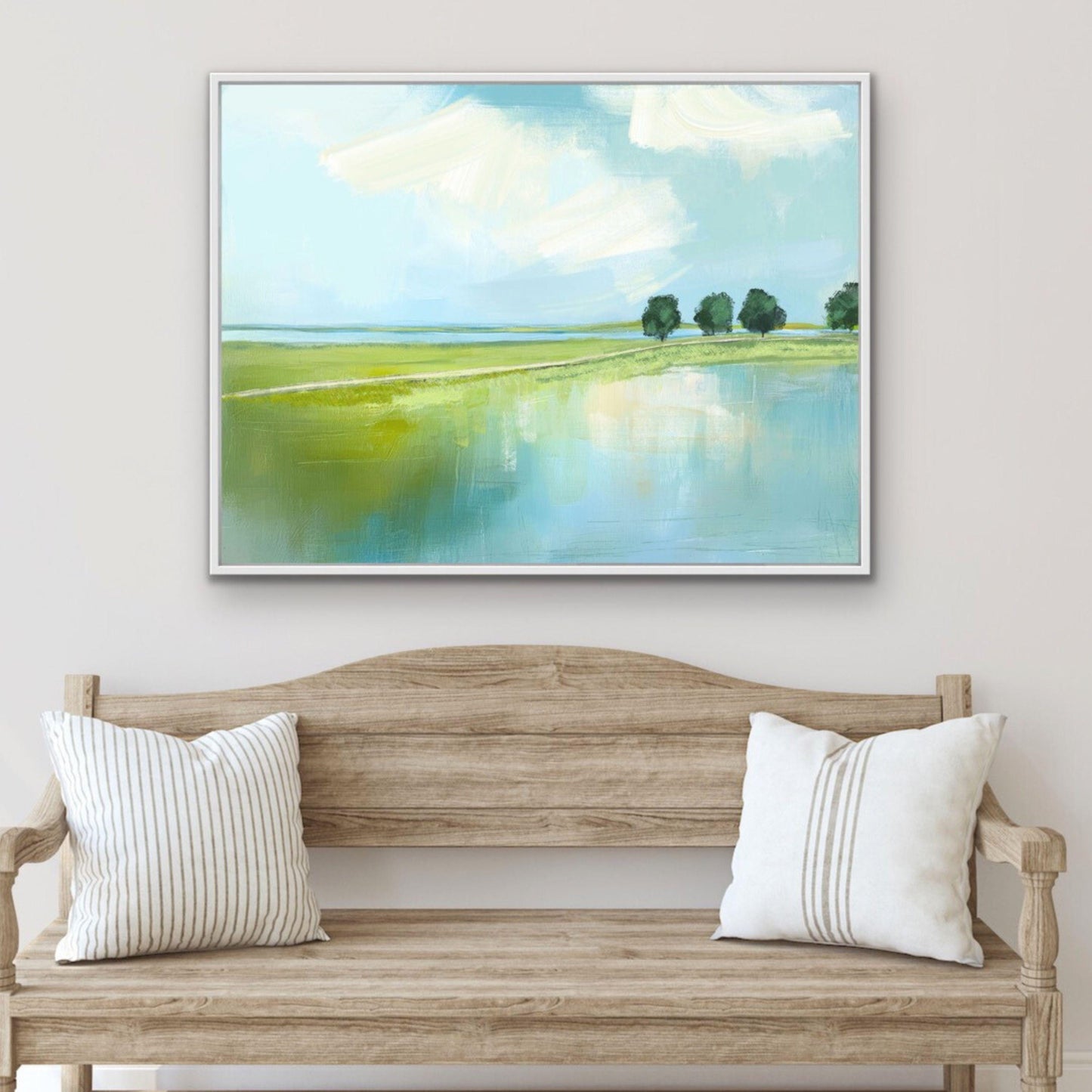 Marsh Landscape Wall Art, Blue and Green Coastal Painting, Family Room Art, Cottagecore decor,