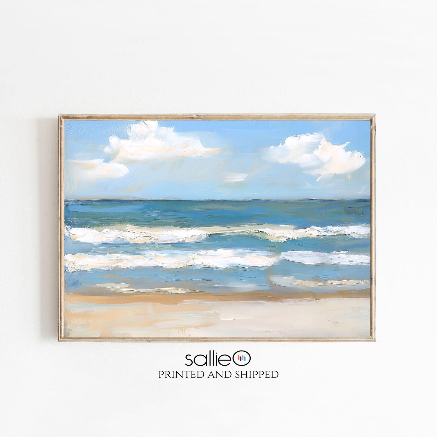 Blue Sea and White Waves Wall Art Print, Modern Coastal Ocean Decor, SallieO