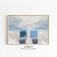 Ocean Sunset Wall Art, Family Keepsake Coastal Painting, Beach Decor Fine Art Print, Muted Tone Beach Chair Artwork