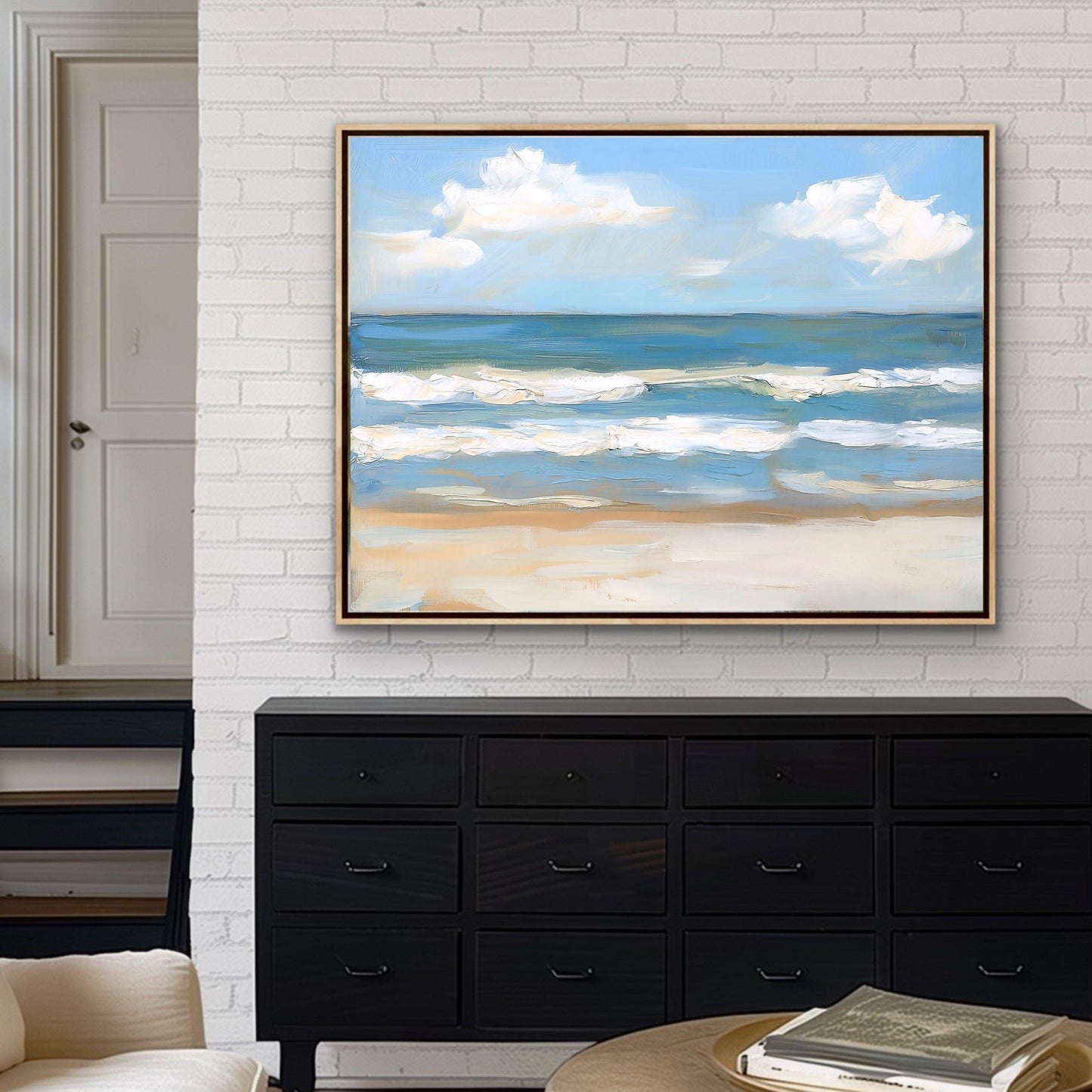 Blue Sea and White Waves Wall Art Print, Modern Coastal Ocean Decor, SallieO