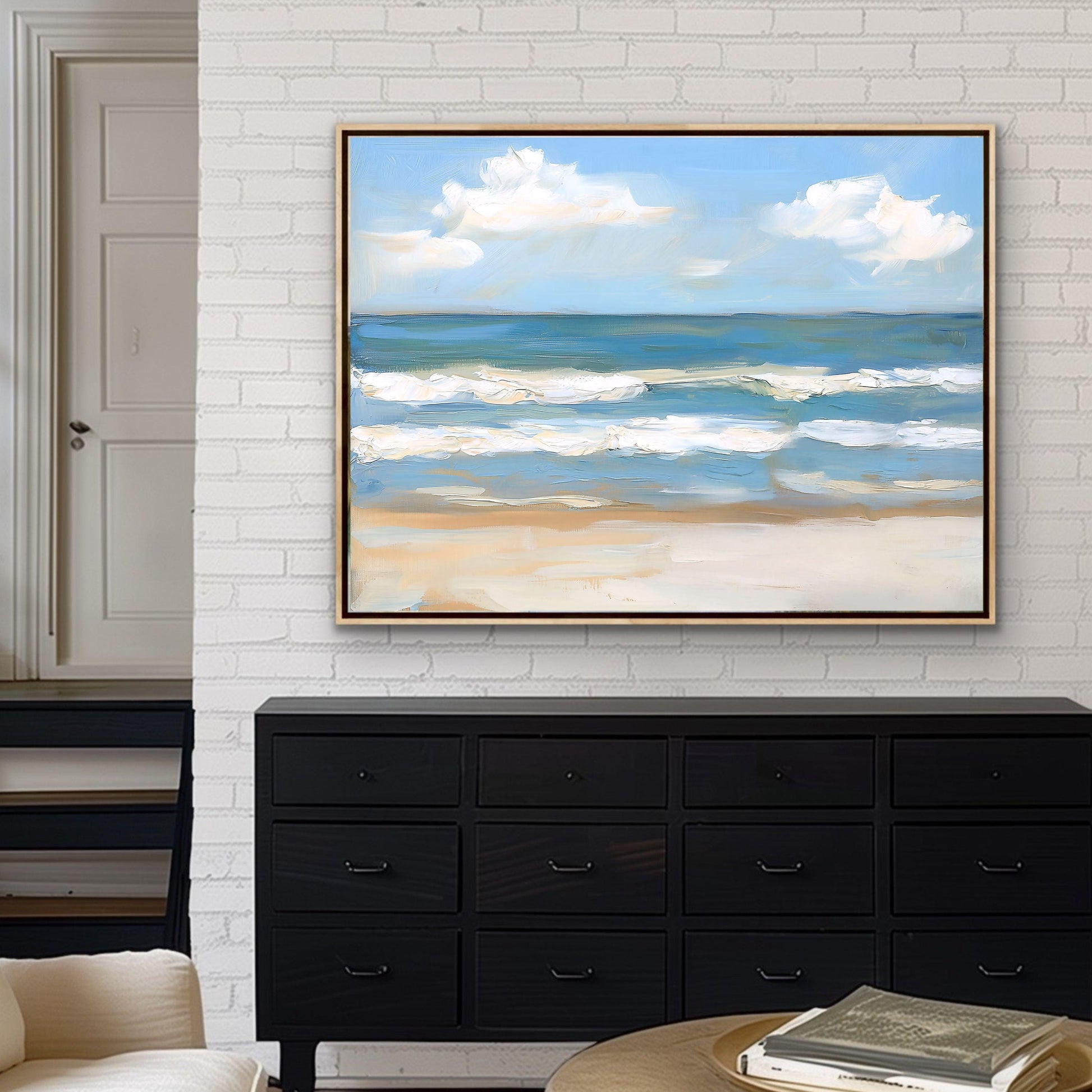 Blue Sea and White Waves Wall Art Print, Modern Coastal Ocean Decor, SallieO