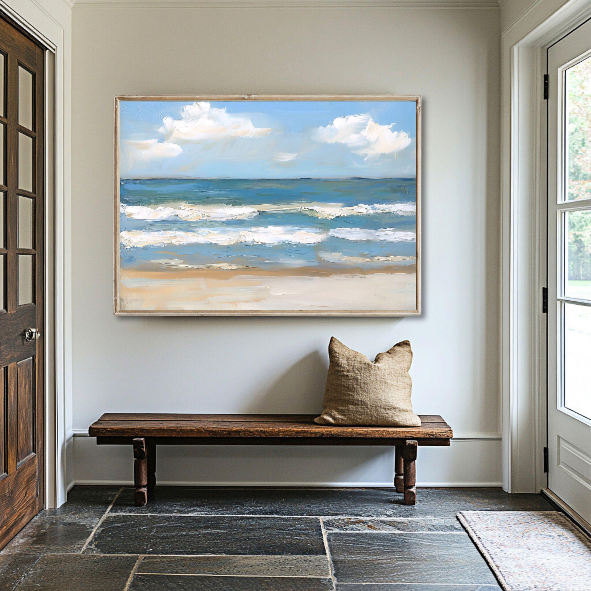 Blue Sea and White Waves Wall Art Print, Modern Coastal Ocean Decor, SallieO
