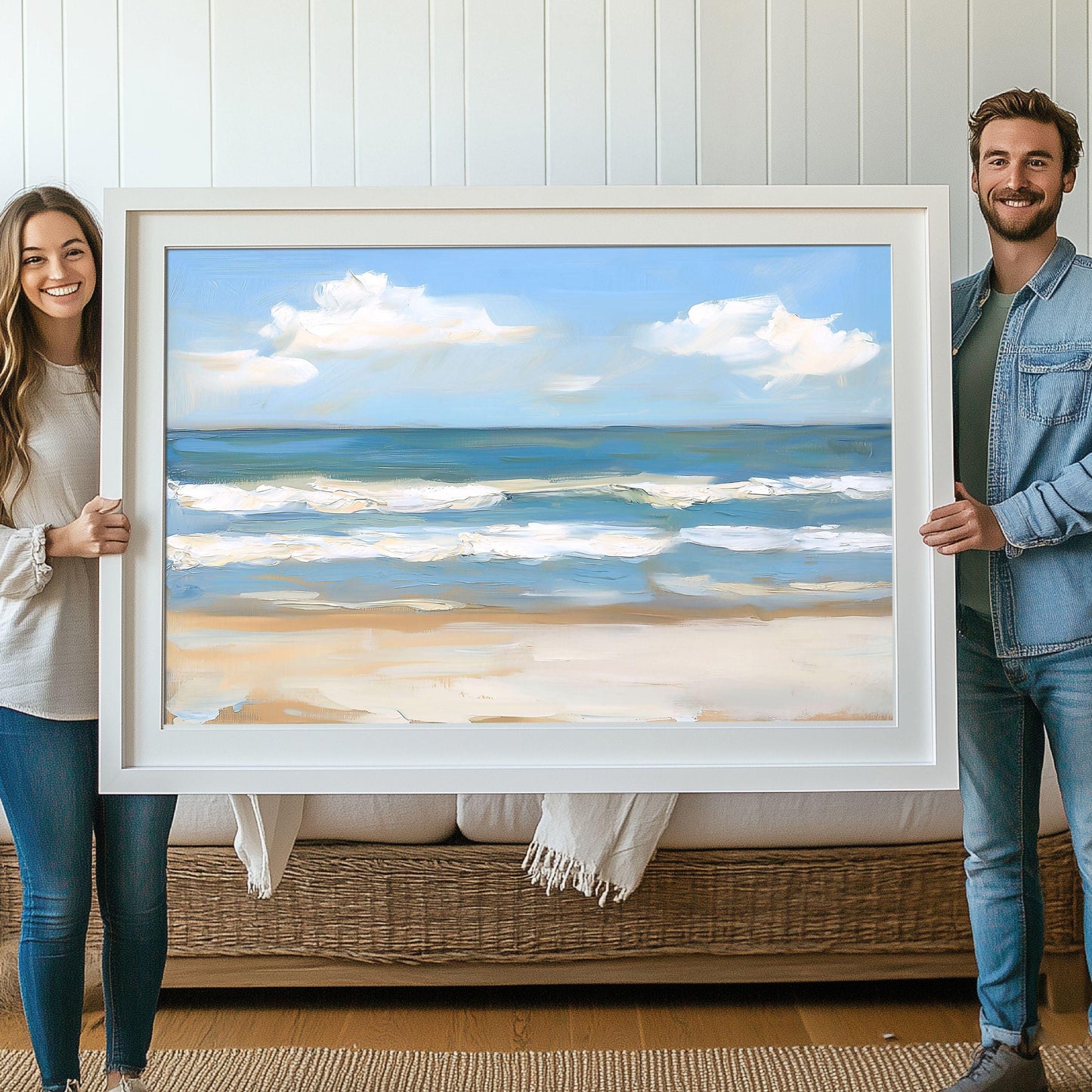 Blue Sea and White Waves Wall Art Print, Modern Coastal Ocean Decor, SallieO