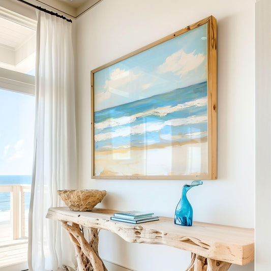 Blue Sea and White Waves Wall Art Print, Modern Coastal Ocean Decor, SallieO