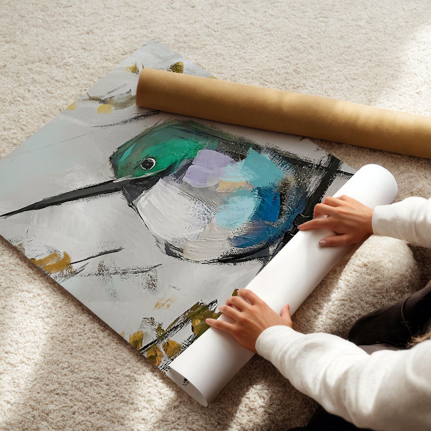 Coastal Hummingbird Art Print, Modern Bird Wall Art, Coastal Decor, Nature Inspired Artwork