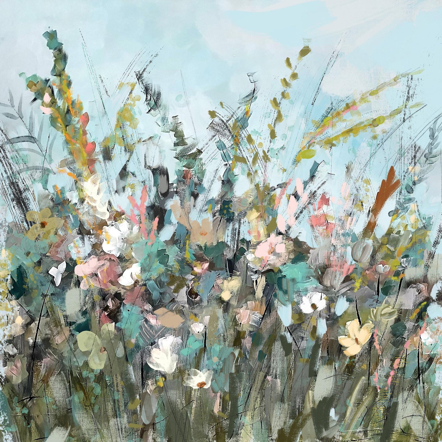 Wildflower Meadow Painting: Abstract Floral Landscape Art Print, SallieO