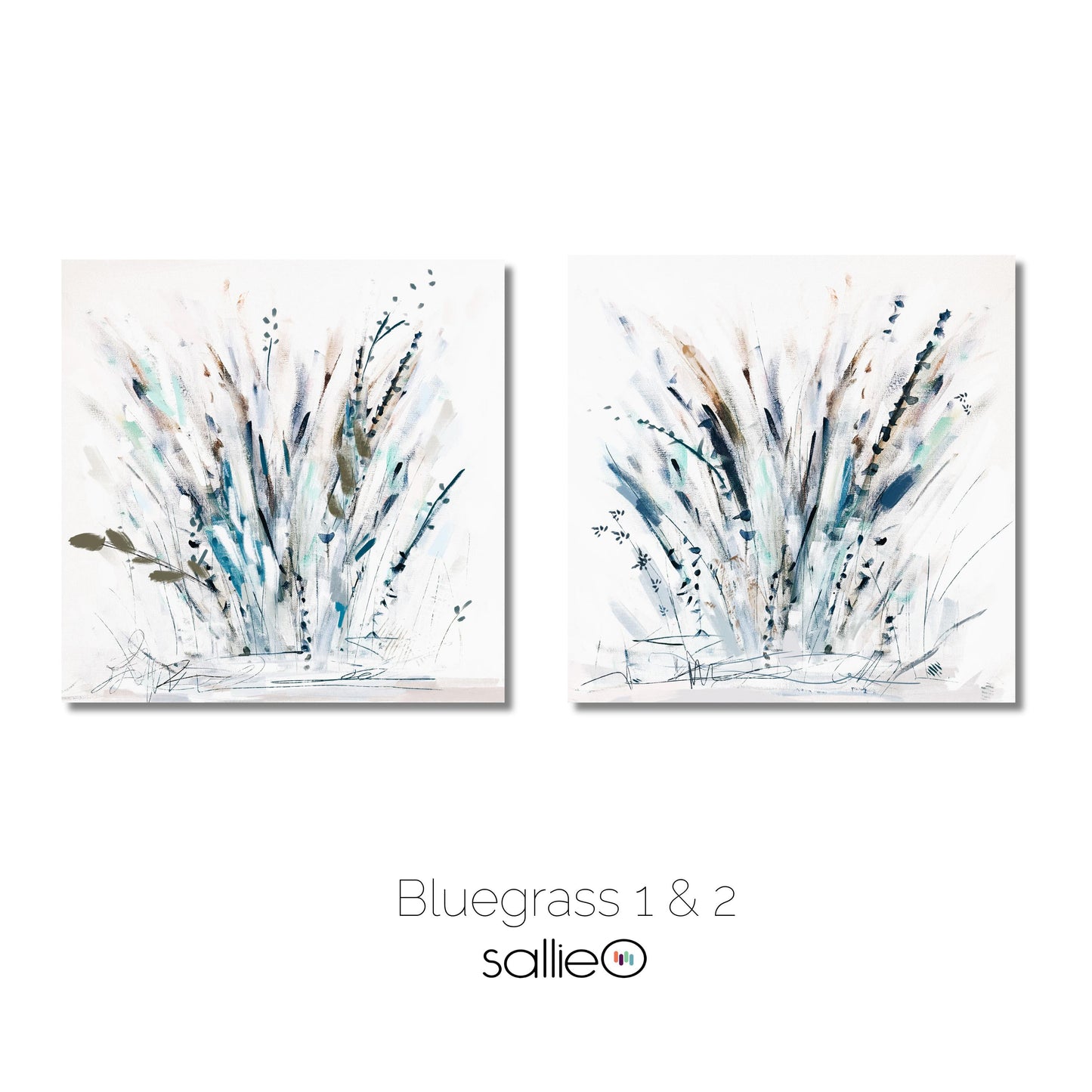 Blue Coastal Grasses Print Set, Blue Neutral Botanical Farmhouse Wall Artworks, Modern Beach Decor