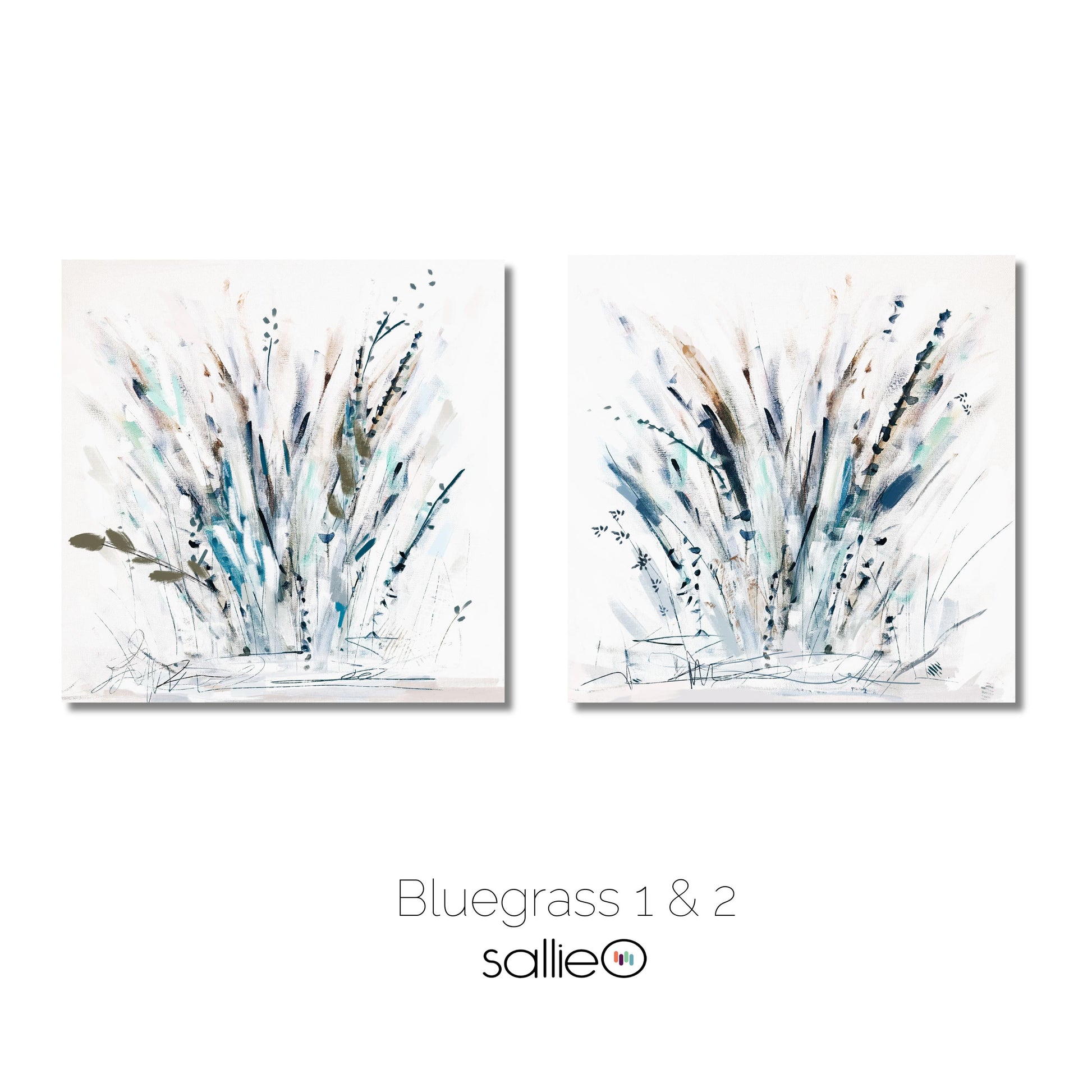 Blue Coastal Grasses Print Set, Blue Neutral Botanical Farmhouse Wall Artworks, Modern Beach Decor