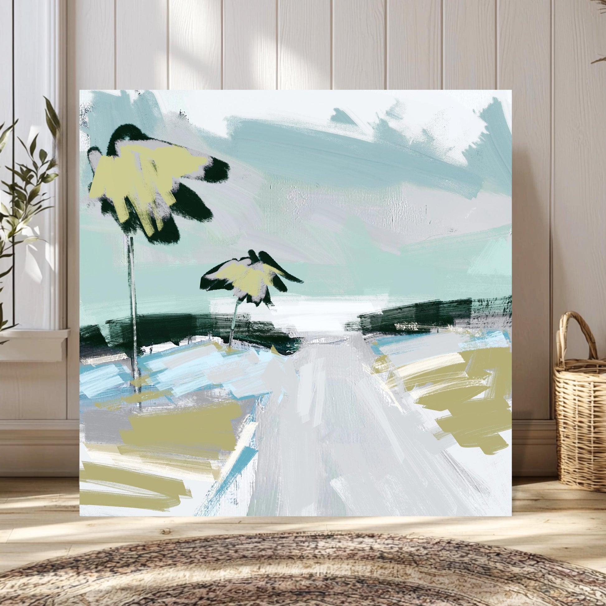 Abstract Coastal Palm Tree Print, Tropical Beach Wall Art, Modern Coastal Decor