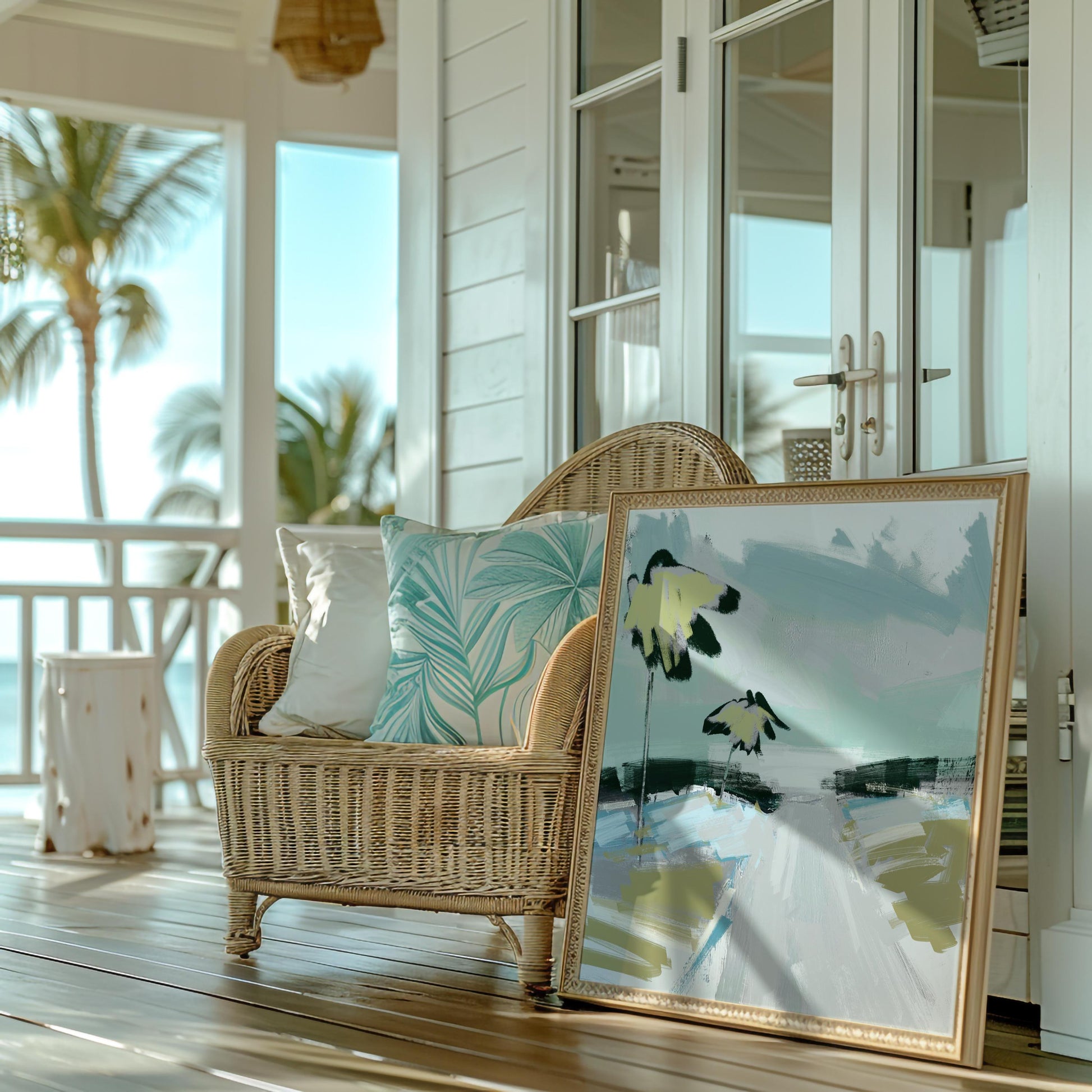 Abstract Coastal Palm Tree Print, Tropical Beach Wall Art, Modern Coastal Decor
