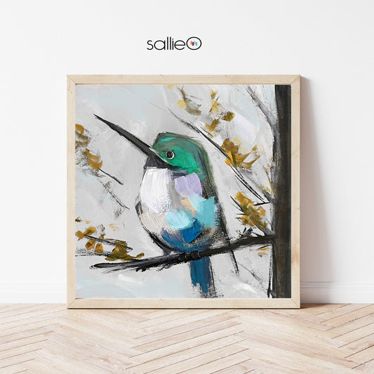 Coastal Hummingbird Art Print, Modern Bird Wall Art, Coastal Decor, Nature Inspired Artwork