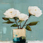 Coastal Cottage Floral Wall Art Print, Blue, Green and White Roses Still Life Art