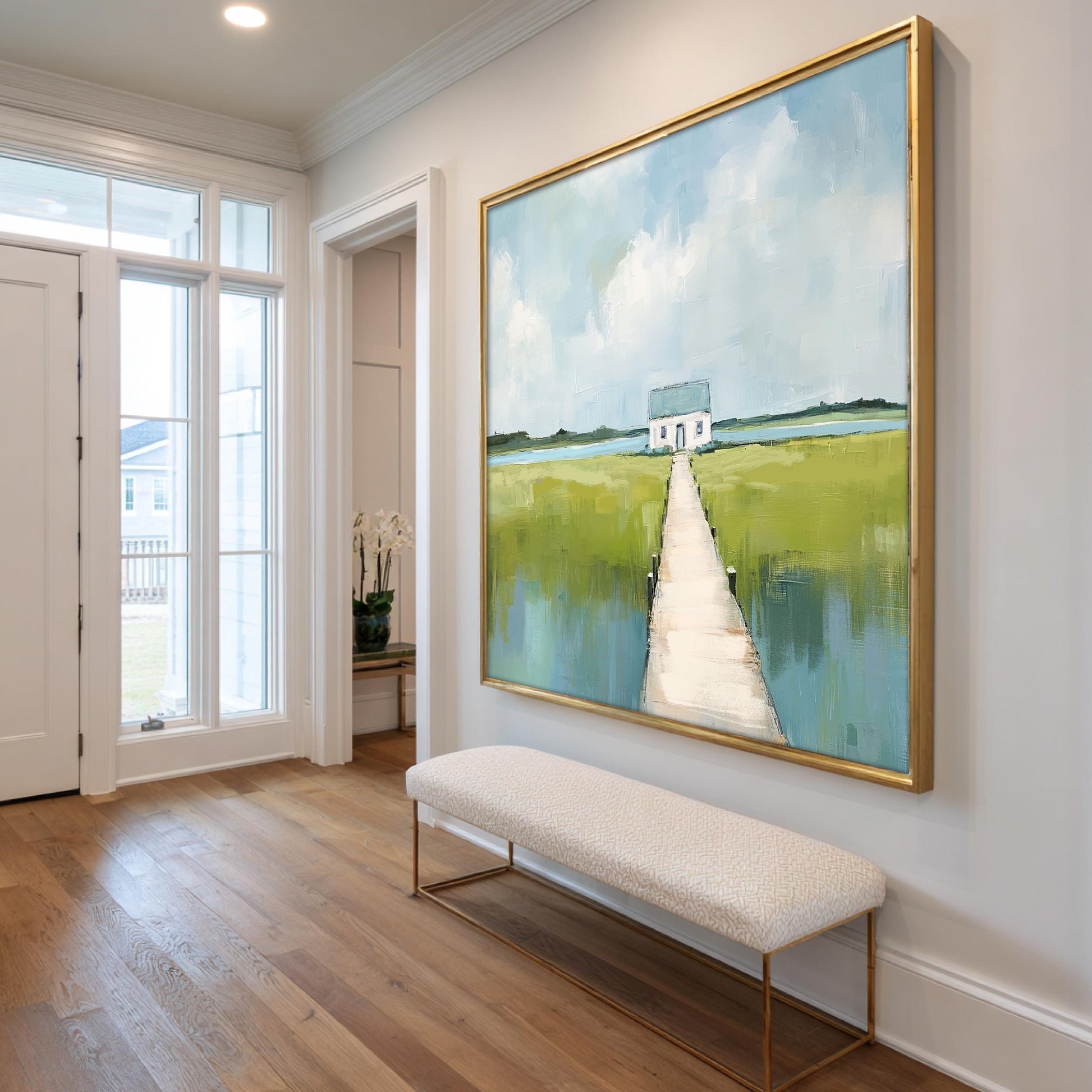 Coastal Marsh Landscape Art Print, Cottagecore Wall Art, Aqua Blue and Green Summer Painting, Boho Coastal Style, SallieO