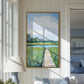 Marshland Boardwalk By the Riverbank Art Print, Soft Blue and Green Coastal Landscape Painting, Modern Coastal Decor