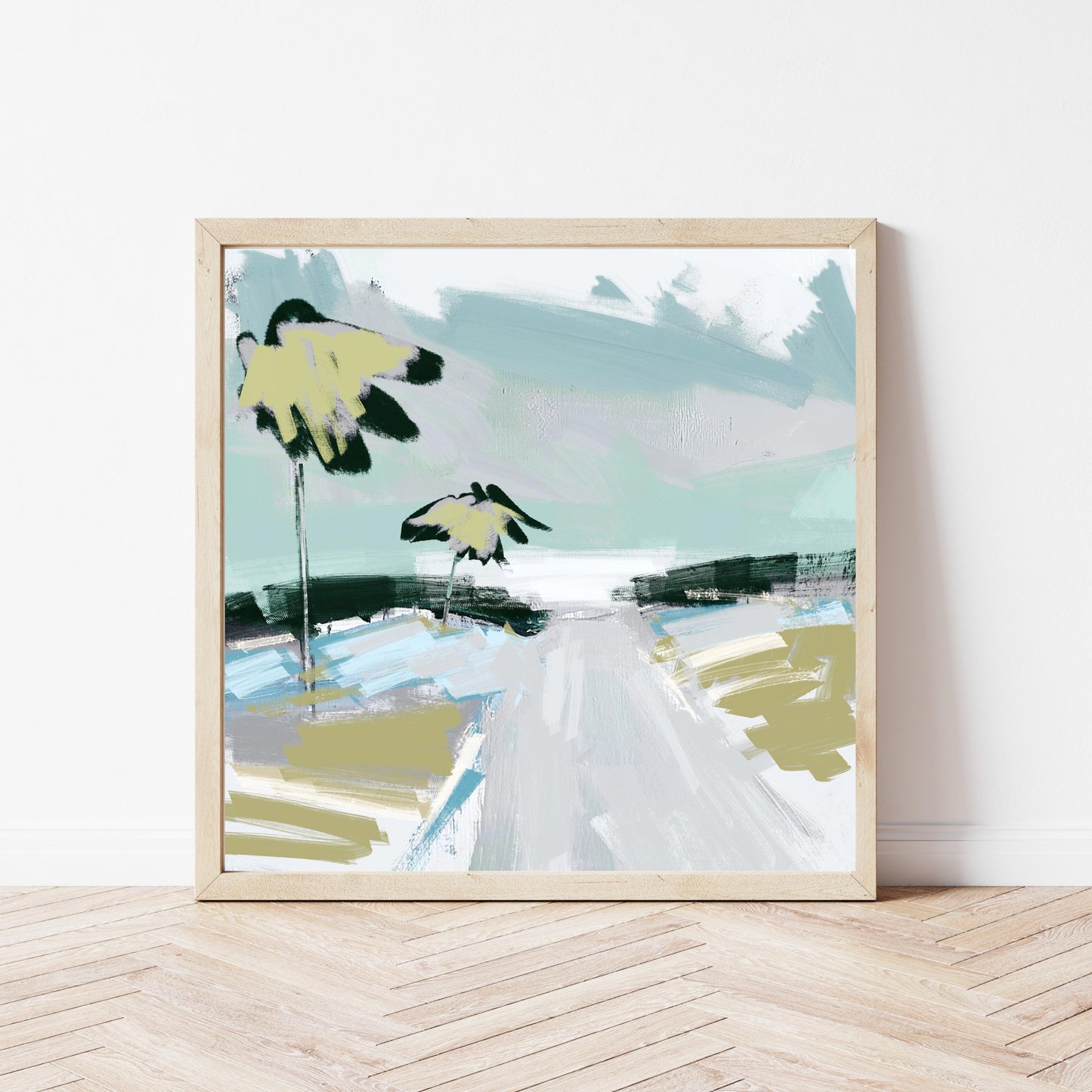 Abstract Coastal Palm Tree Print, Tropical Beach Wall Art, Modern Coastal Decor