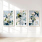 Coastal Abstract Print Set of Three, Large Contemporary Nautical Artworks for Beach House, Soft Blue and Sage Wall Art