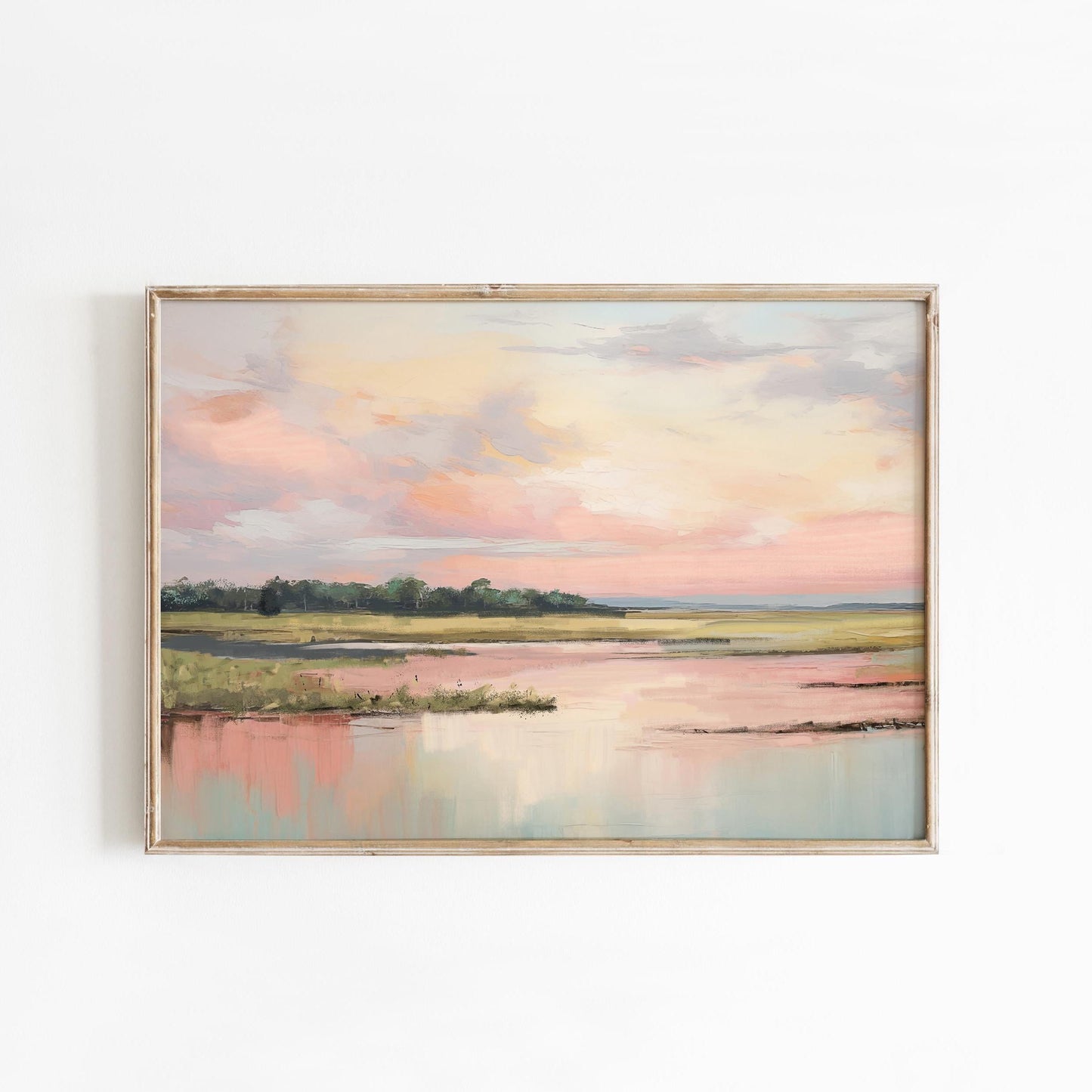Pastel Marsh Landscape Wall Art Print Soft Coastal Pink Sky Nature Painting, Southern Marshland Fine Art Print, Carolina Sunset
