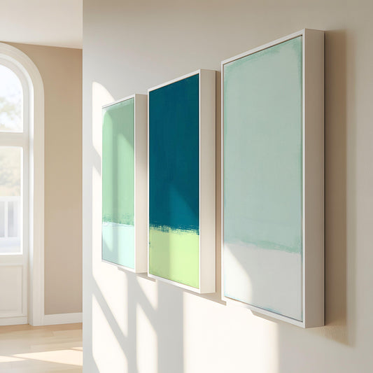Coastal Abstract Wall Art Triptych, Soft Tone Contemporary Beach House Prints,