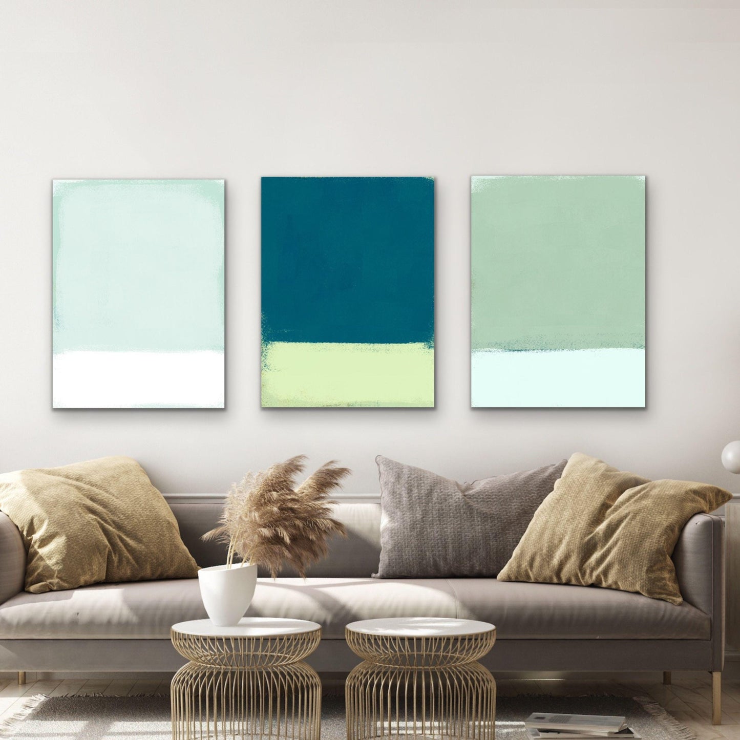 Coastal Abstract Wall Art Triptych, Soft Tone Contemporary Beach House Prints,