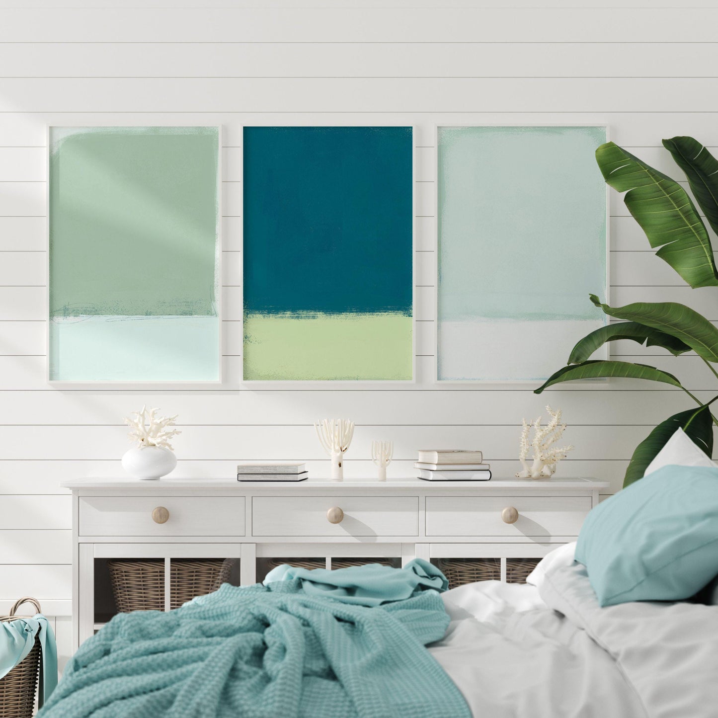 Coastal Abstract Wall Art Triptych, Soft Tone Contemporary Beach House Prints,