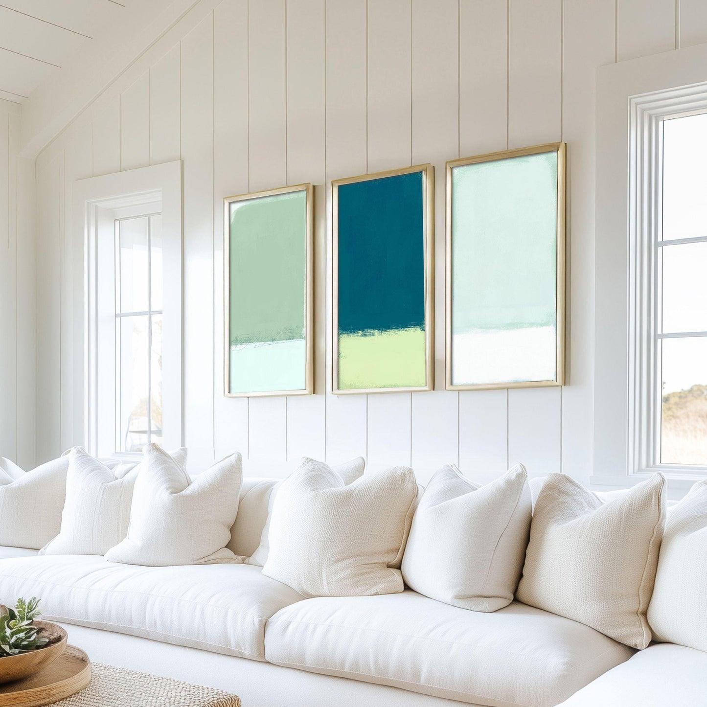 Coastal Abstract Wall Art Triptych, Soft Tone Contemporary Beach House Prints,
