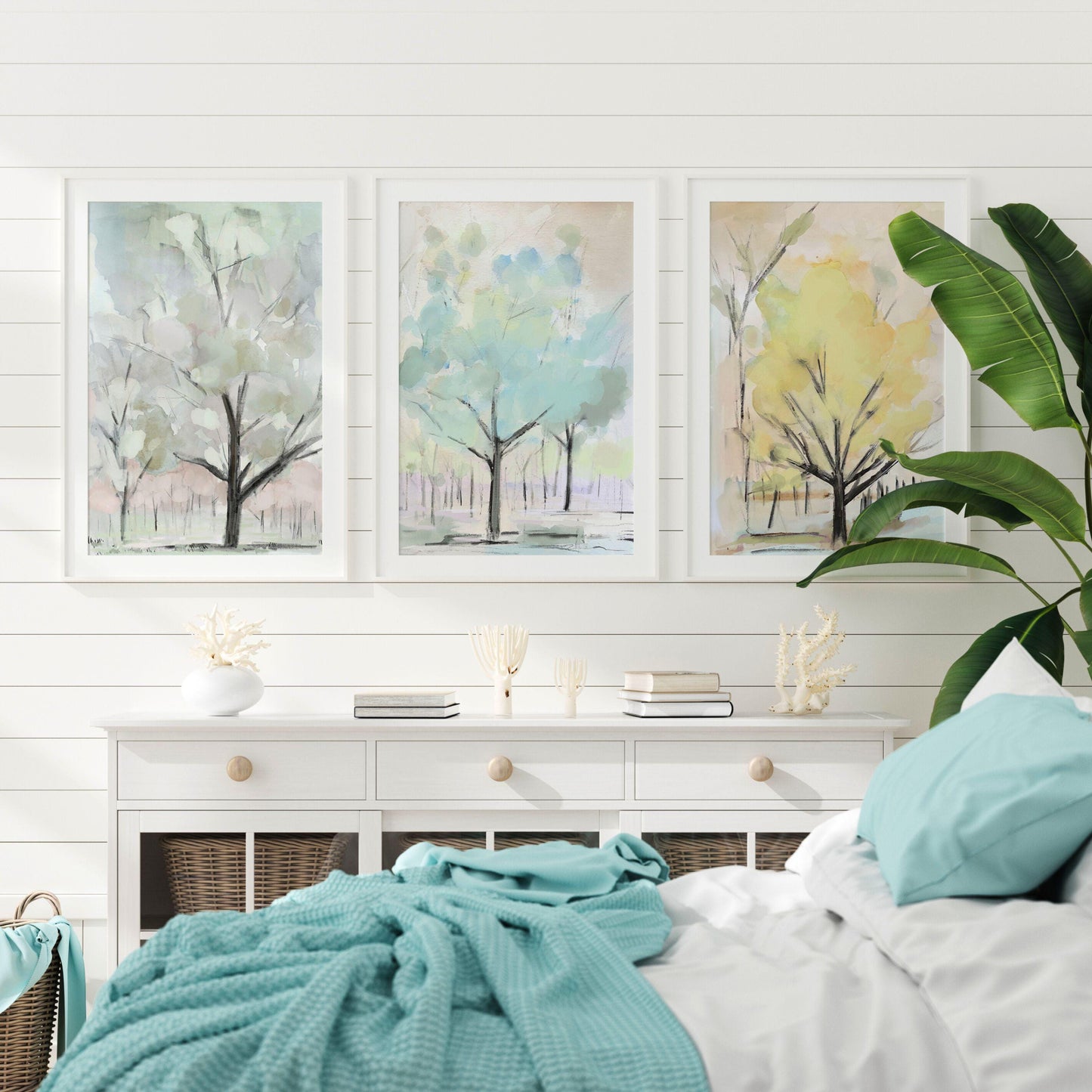 Watercolor Tree Print Set, Soft Pastel Wall Art, Abstract Nature Prints, Modern Botanical Decor, Set of 3 Tree Paintings