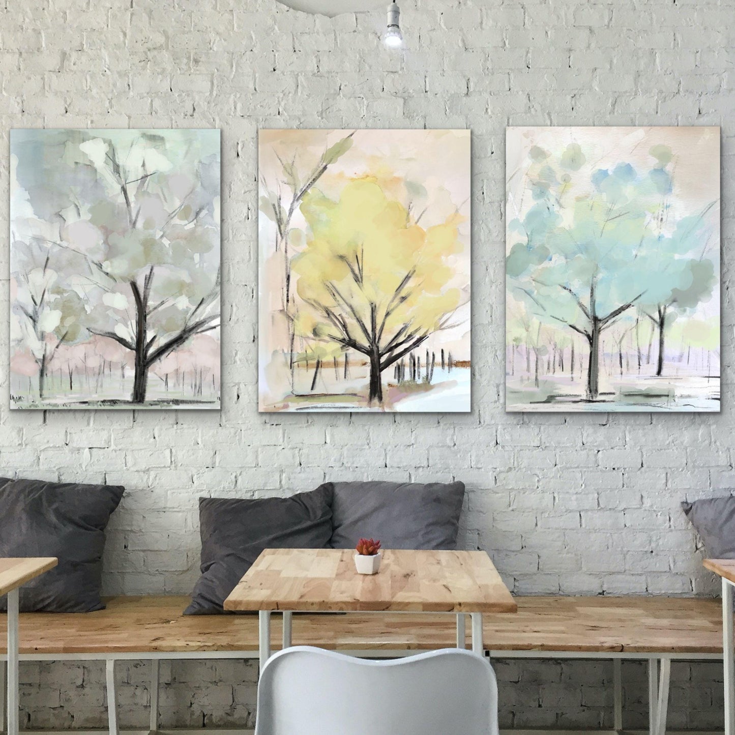 Watercolor Tree Print Set, Soft Pastel Wall Art, Abstract Nature Prints, Modern Botanical Decor, Set of 3 Tree Paintings
