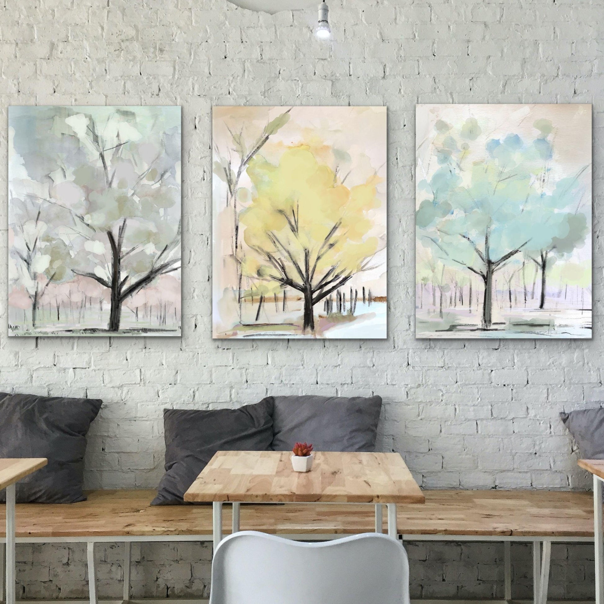 Watercolor Tree Print Set, Soft Pastel Wall Art, Abstract Nature Prints, Modern Botanical Decor, Set of 3 Tree Paintings