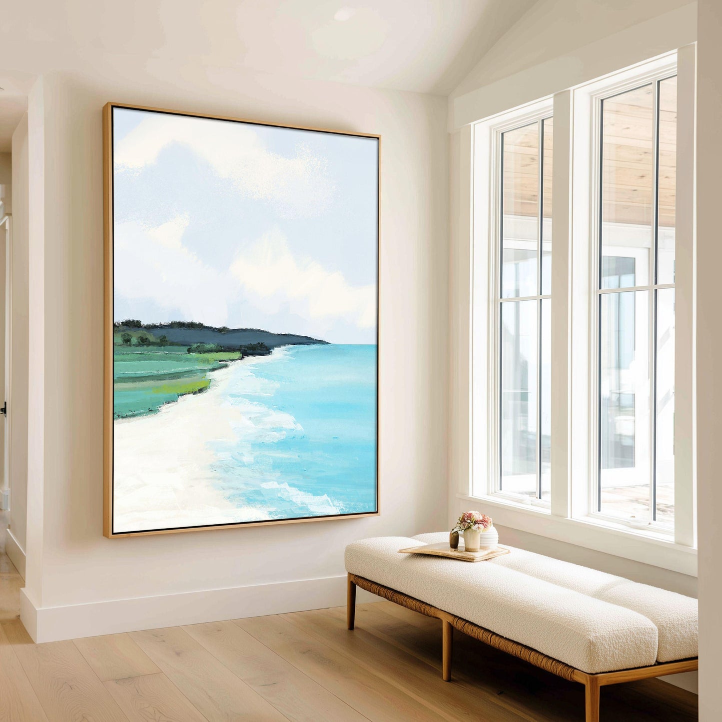 Abstract Coastal Landscape Art Print, Modern Beach House Decor, Minimalist Seascape Painting, Blue and Green Ocean Art