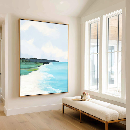 Abstract Coastal Landscape Art Print, Modern Beach House Decor, Minimalist Seascape Painting, Blue and Green Ocean Art