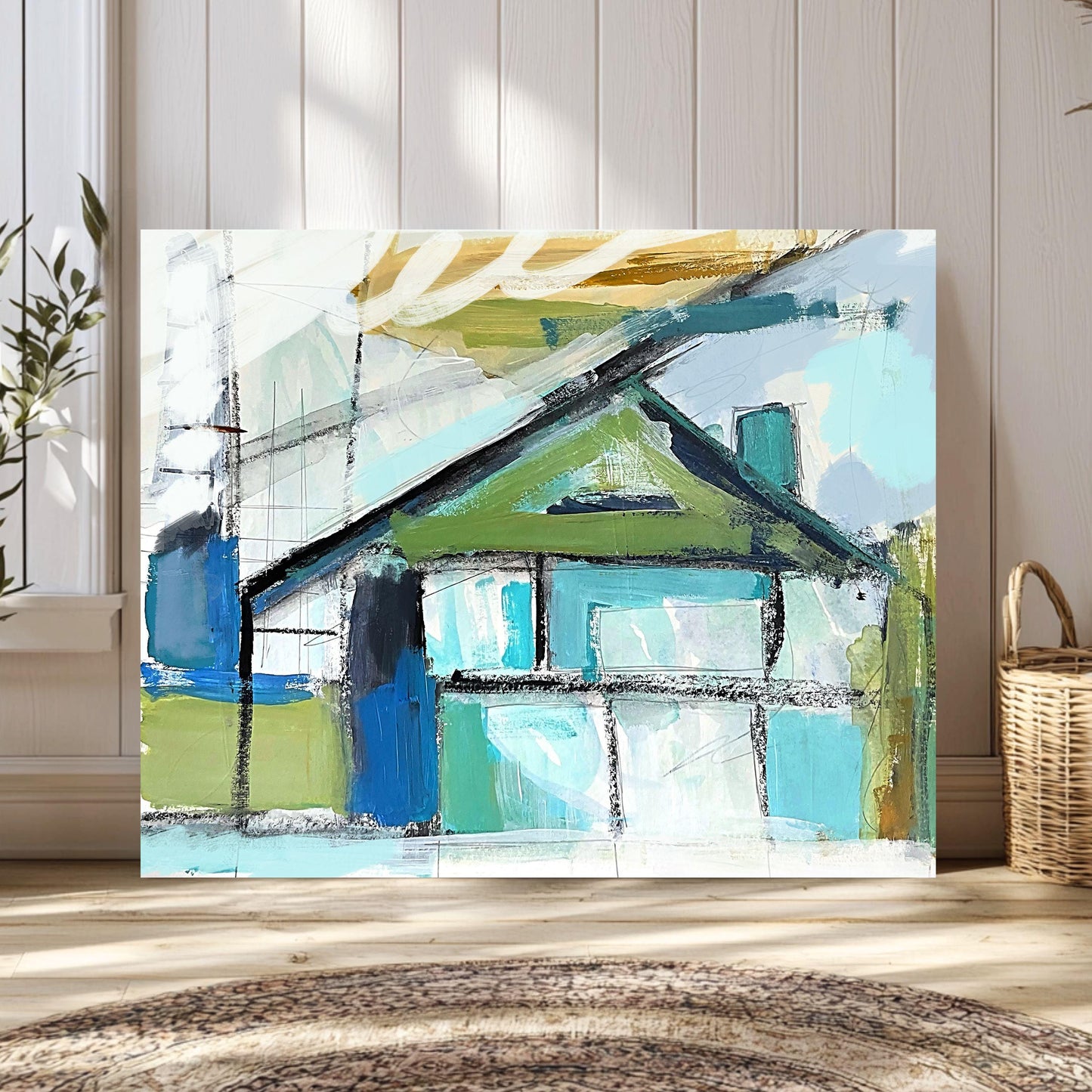 Abstract Beach House Art Print, Modern Coastal Home Decor, Blue and Green Contemporary Art