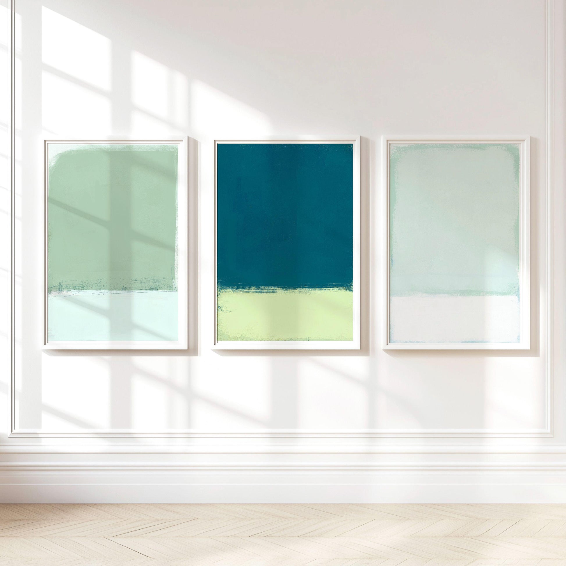 Coastal Abstract Wall Art Triptych, Soft Tone Contemporary Beach House Prints,