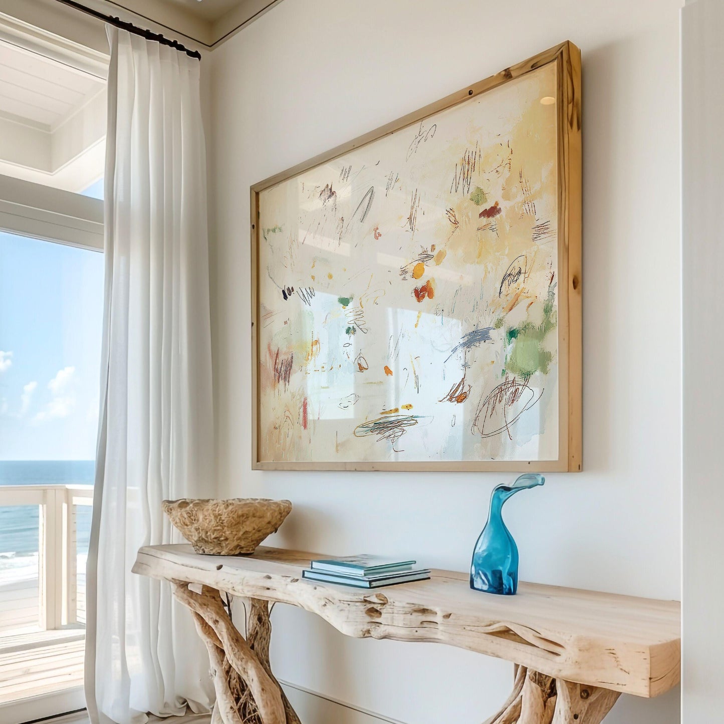 Abstract Beach Art Print, Neutral Coastal Minimalist Painting, Modern Beach House Decor,