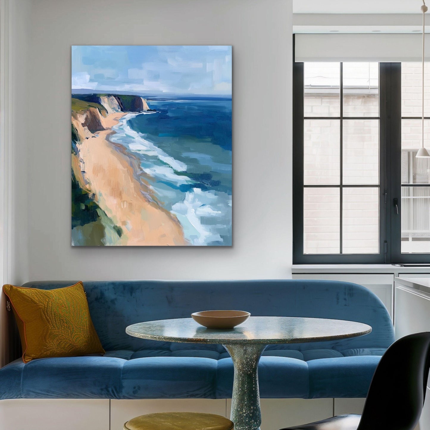 Pacific Ocean Cliff Art Print, Modern Beach House Decor, Vertical Artwork in Wrapped Canvas or Cotton Rag Paper, Framing Available