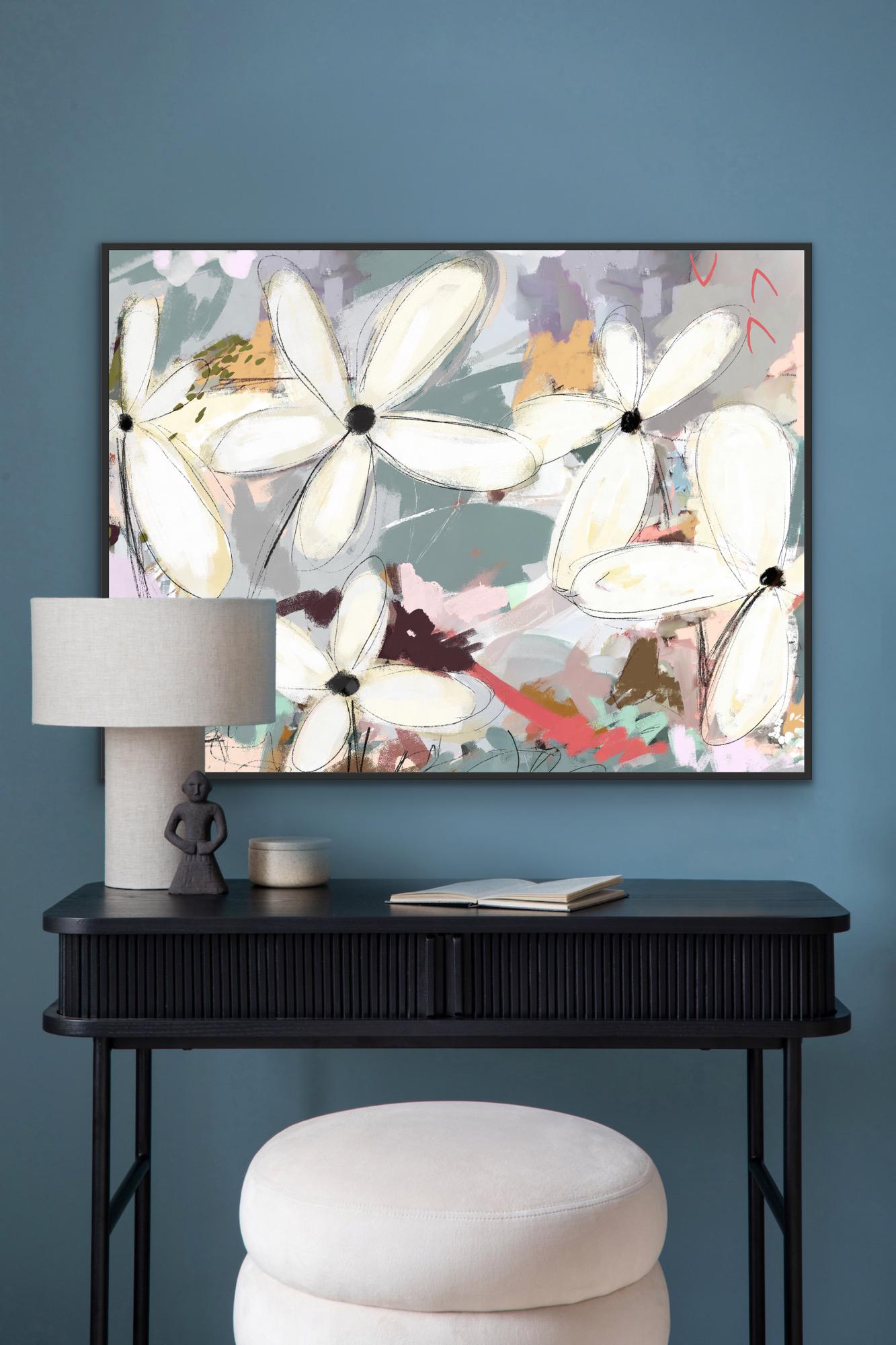Large Abstract Botanical Wall Art, Modern Coastal Flower Painting, Beach House Decor,