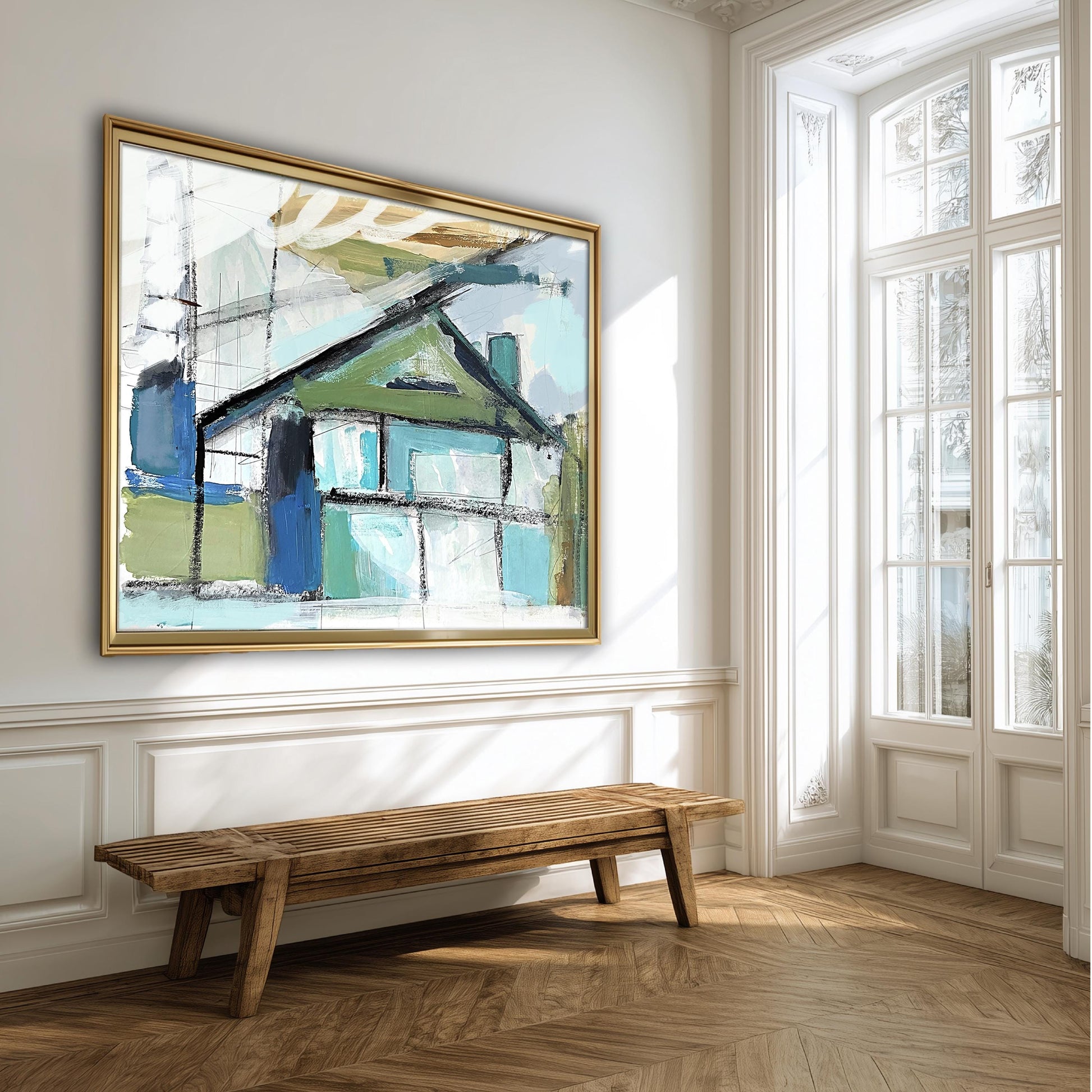 Abstract Beach House Art Print, Modern Coastal Home Decor, Blue and Green Contemporary Art