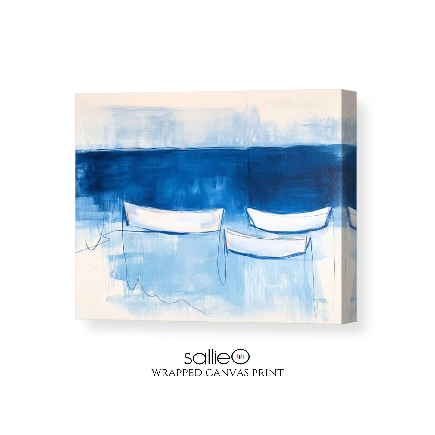 Blue Abstract Coastal Wall Art Print, Minimalist Boat Painting, Nautical Navy Blue Decor, Modern Beach House Art