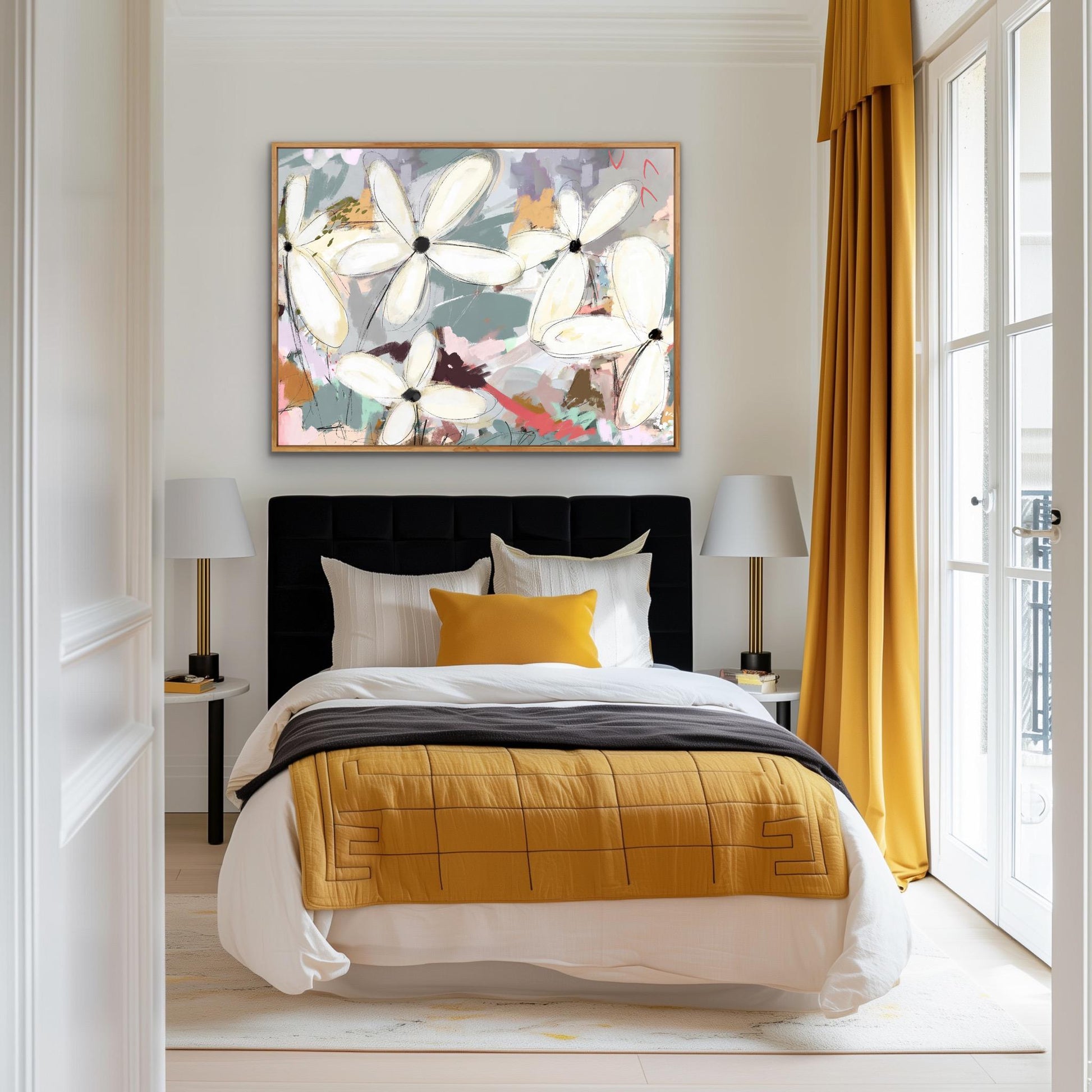 Large Abstract Botanical Wall Art, Modern Coastal Flower Painting, Beach House Decor,