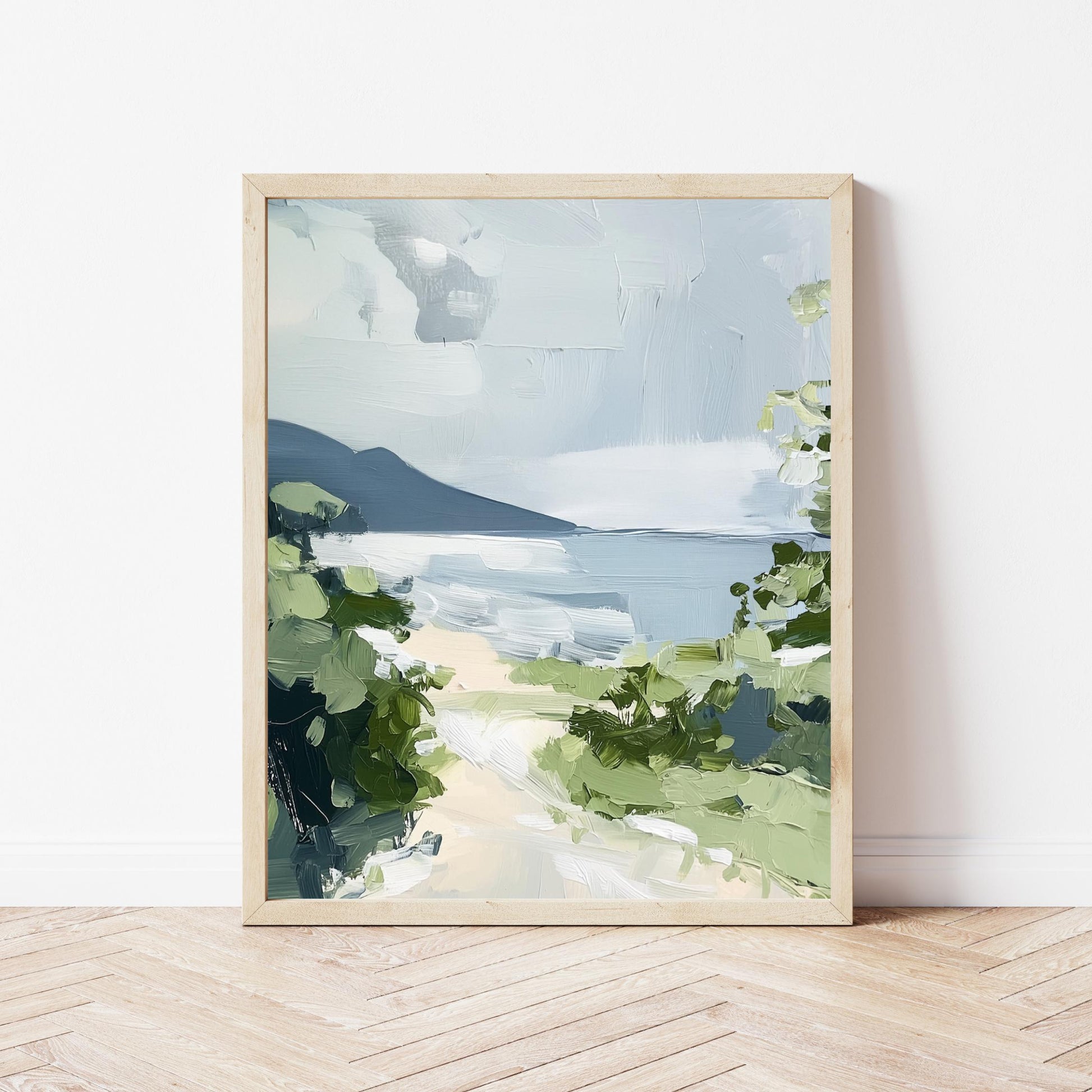 Ocean Shoreline Art Print No. 2, Beach Landscape Wall Art, Neutral Tone Coastal Painting, SallieO