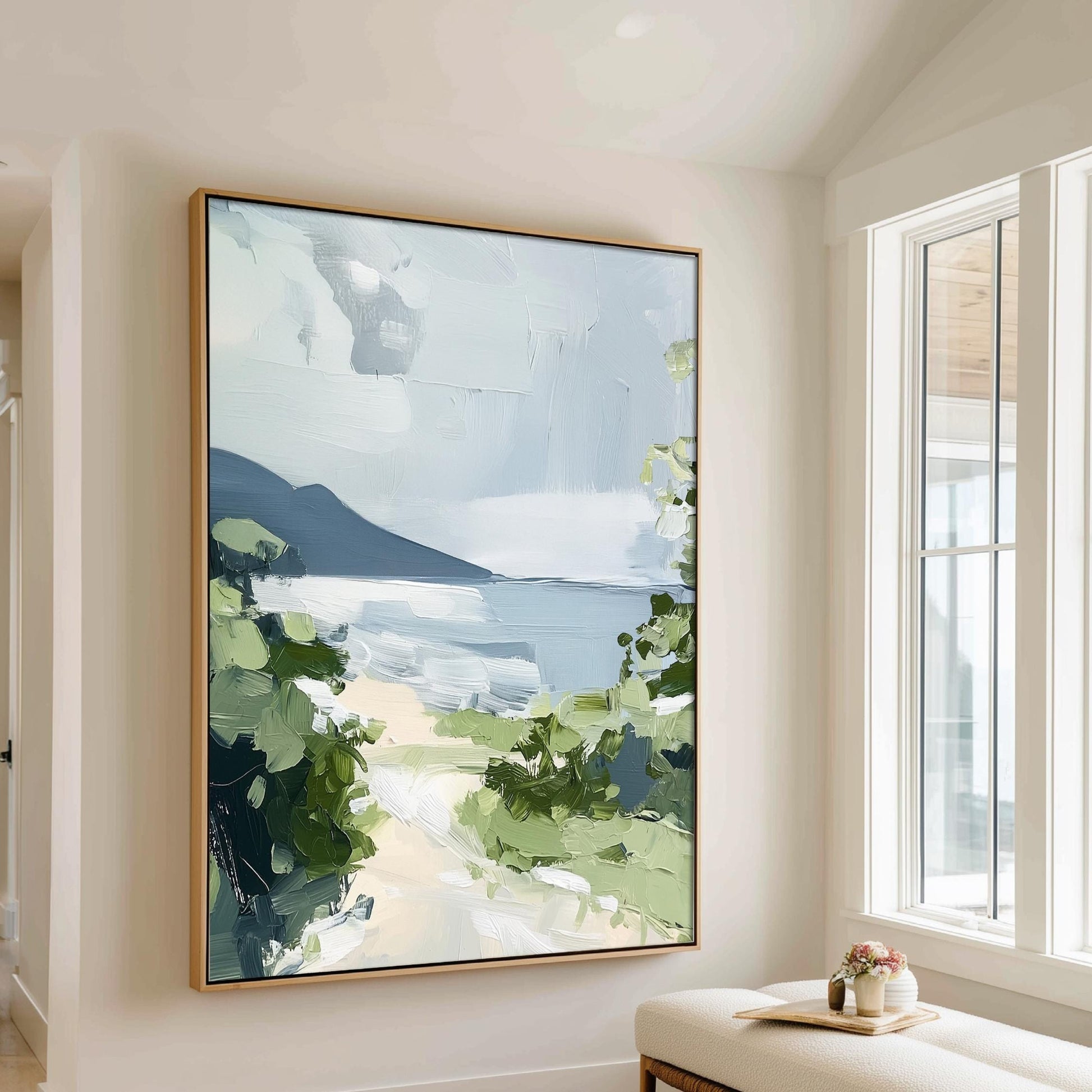 Ocean Shoreline Art Print No. 2, Beach Landscape Wall Art, Neutral Tone Coastal Painting, SallieO