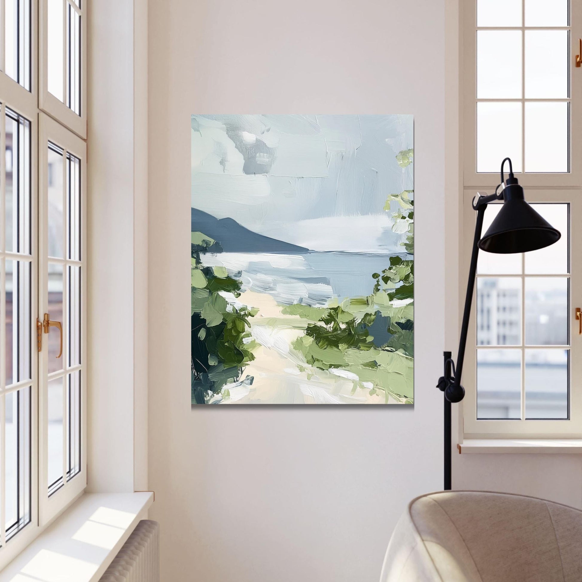 Ocean Shoreline Art Print No. 2, Beach Landscape Wall Art, Neutral Tone Coastal Painting, SallieO