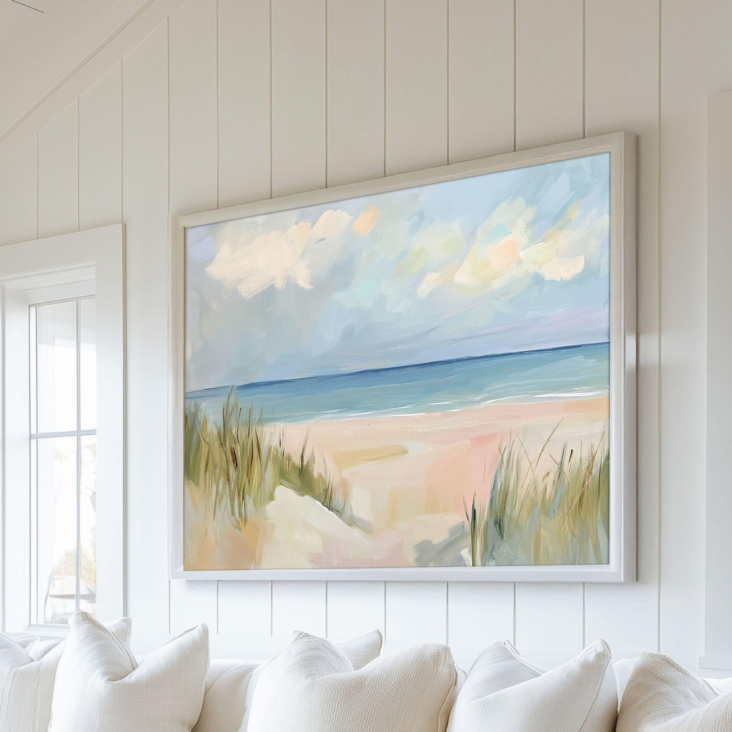 Coastal Beach Landscape Art Print, Pastel Ocean Seascape, Calm Shore Wall Art, Minimalist Coastal Decor, Of Salt and Sand