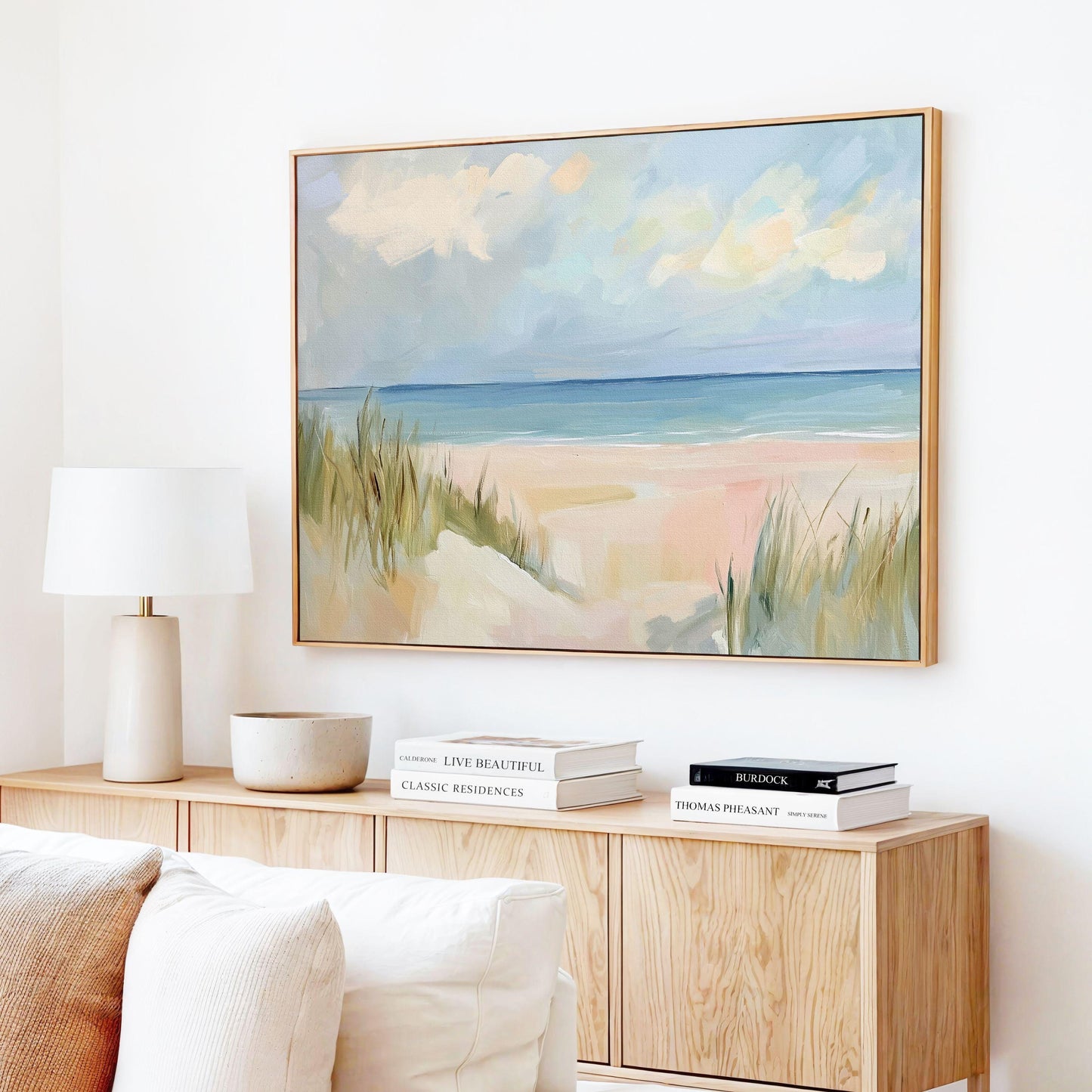 Coastal Beach Landscape Art Print, Pastel Ocean Seascape, Calm Shore Wall Art, Minimalist Coastal Decor, Of Salt and Sand