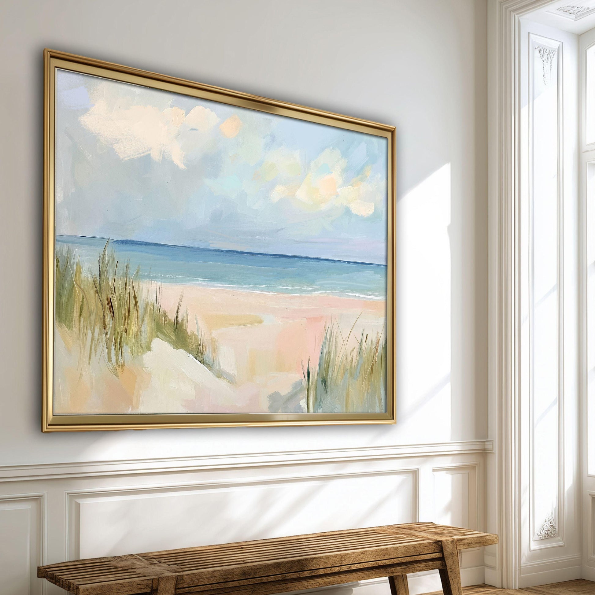 Coastal Beach Landscape Art Print, Pastel Ocean Seascape, Calm Shore Wall Art, Minimalist Coastal Decor, Of Salt and Sand