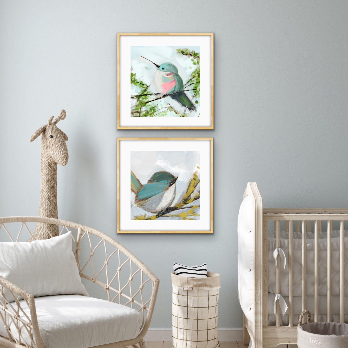 Blue Songbird Art Print, Cottage Wall Decor, Soft Pastel Bird Painting, Coastal Nature Artwork, Blue Wren 4