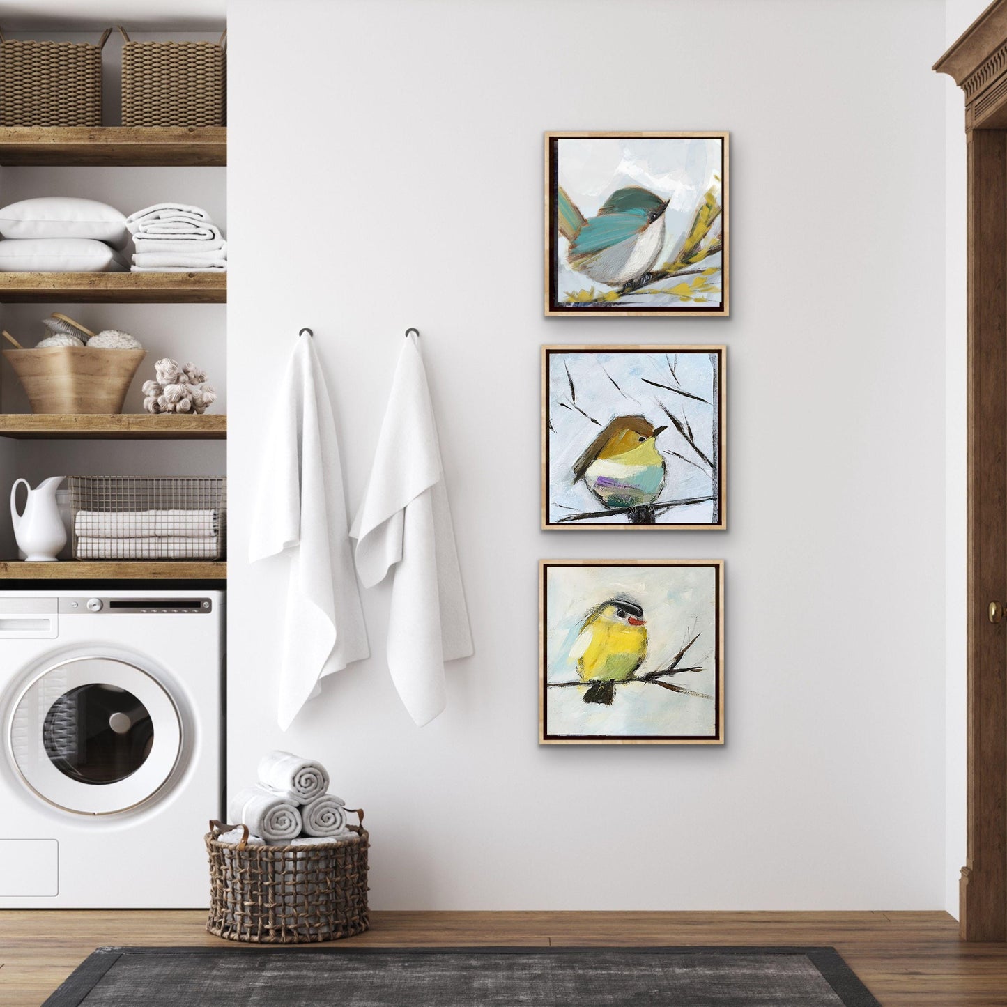 Blue Songbird Art Print, Cottage Wall Decor, Soft Pastel Bird Painting, Coastal Nature Artwork, Blue Wren 4